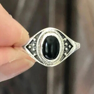 SIZE 7 Real Black Onyx Solid 925 Sterling Silver Ring NWT